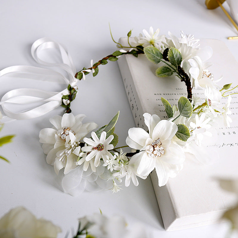 White Pearl Rhinestone Flower Crown