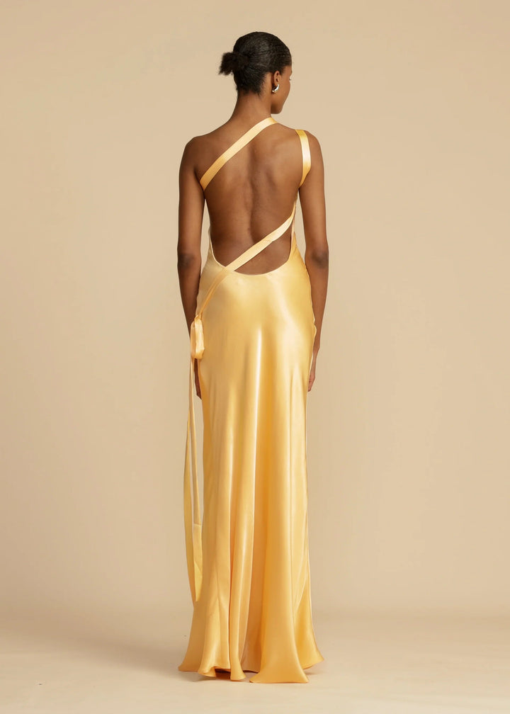 Moonlit Soiree Satin Asymmetrical One Shouder Backless Strap Maxiklänning