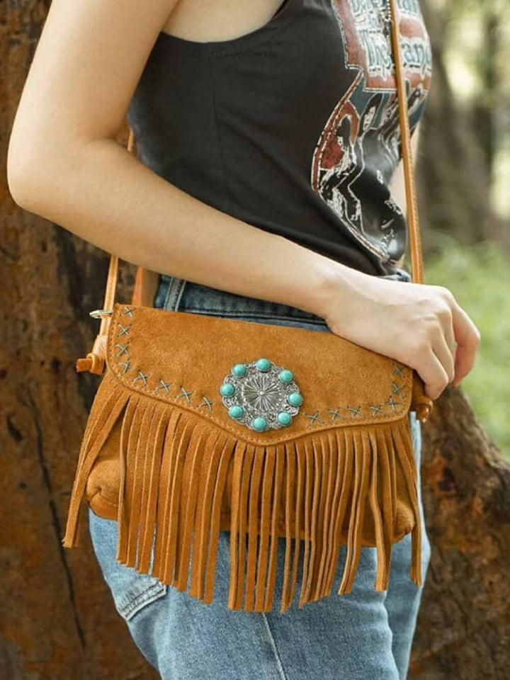 Turquoise Concho Leren Flap met magneetsluiting