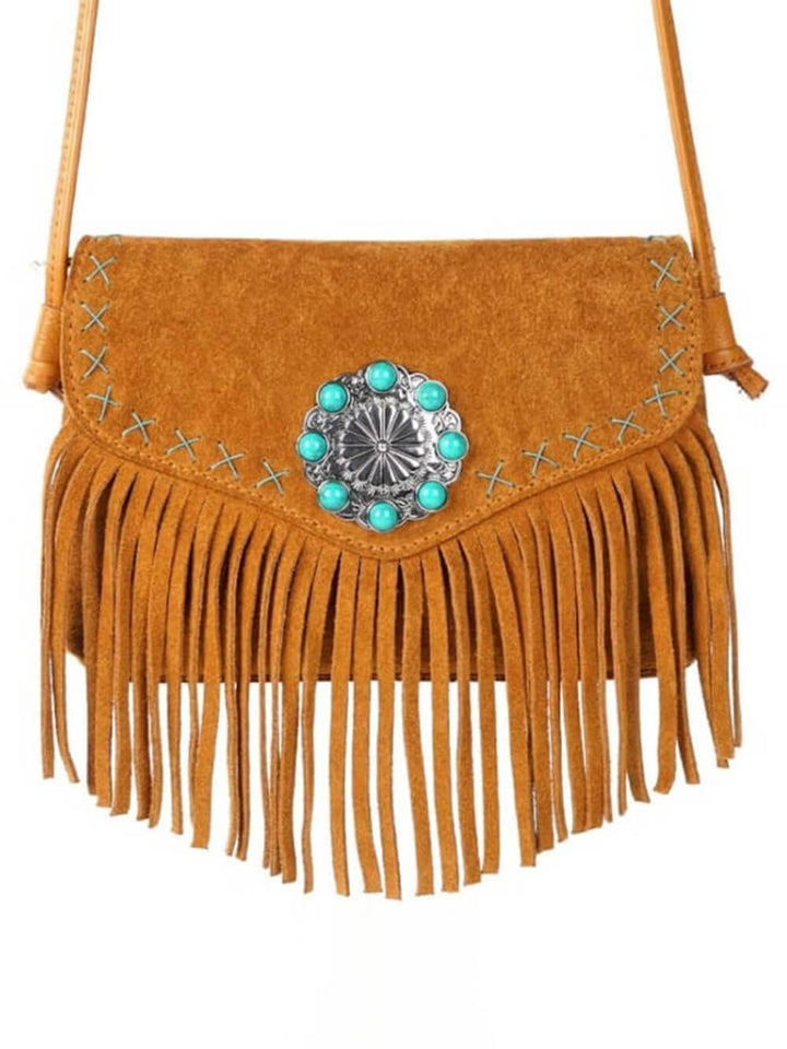 Bolsa de couro com aba e fecho magnético Turquoise Concho