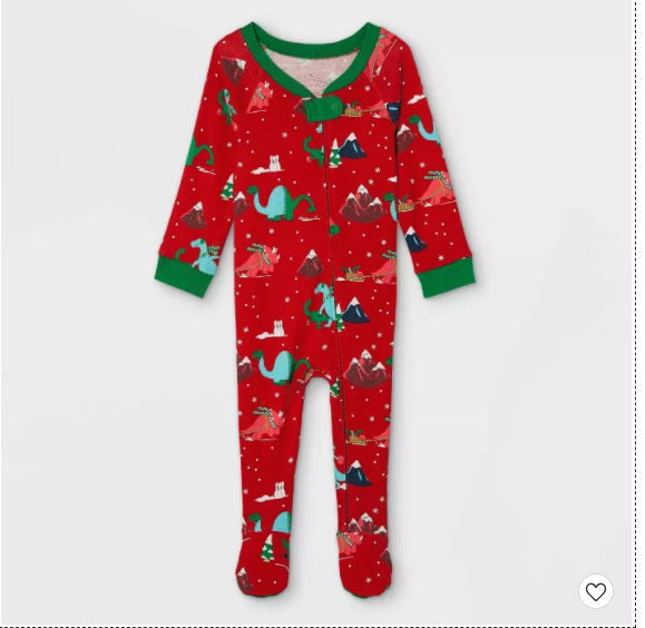 Rood Schattig Dinosauruspatroon Familie Bijpassende Pyjama Sets