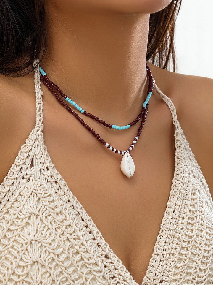 Hawaiian Vacation Beach Shell Double Layer Necklace