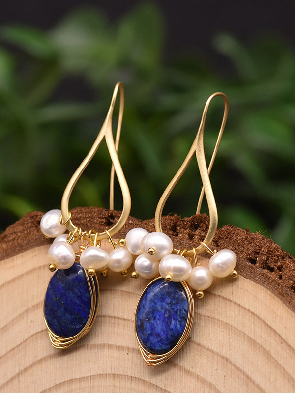 Perlové náušnice High-end barokní náušnice Lapis Lazuli