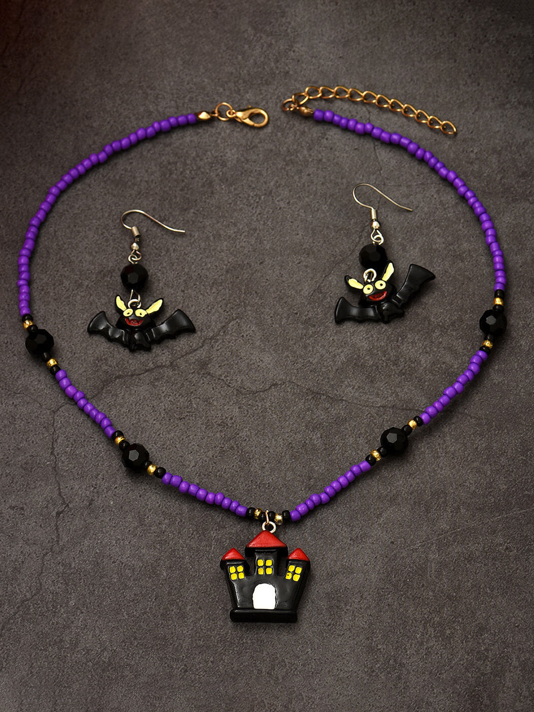 Halloween Fun Bat Earrings and Necklace Set