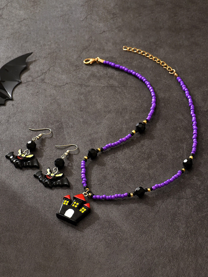 Halloween Fun Bat örhängen och halsband - set