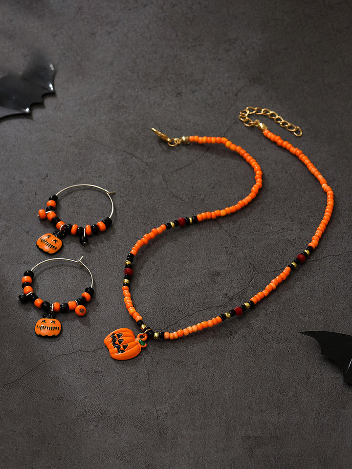 Halloween Fun Pumpkin örhängen och halsband - set