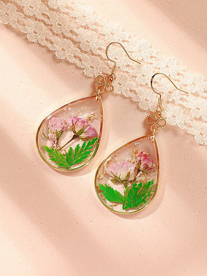 Pink Rose Resin Drop Earrings