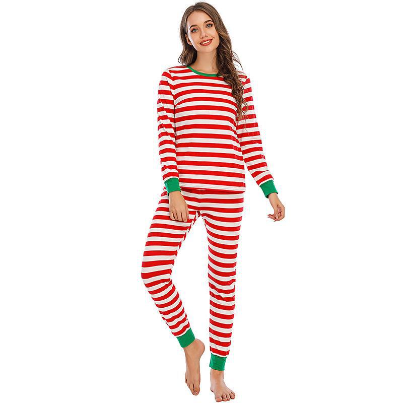 Red and White Striped Green Collar Family Matching Pajamas Set