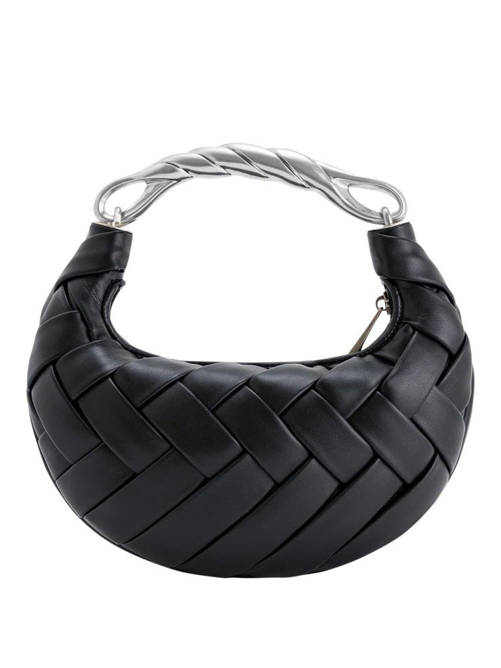 Exquisite Metal Handle Woven Shoulder Bag