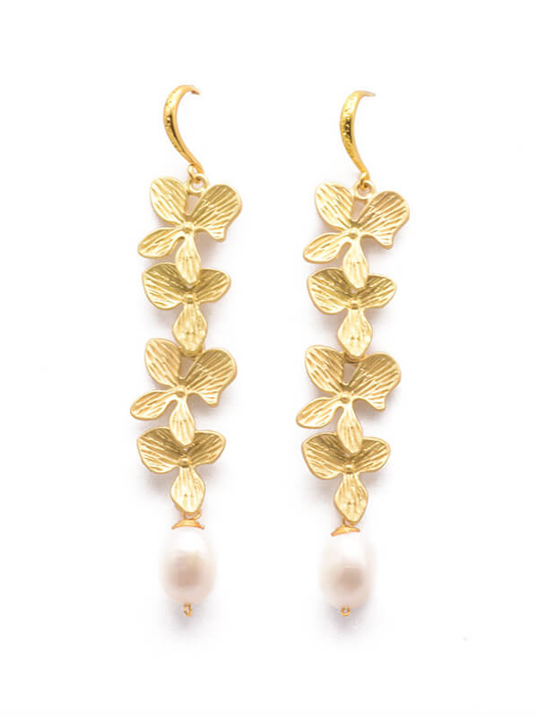 Anting-anting Mutiara Berukir Botani Antik