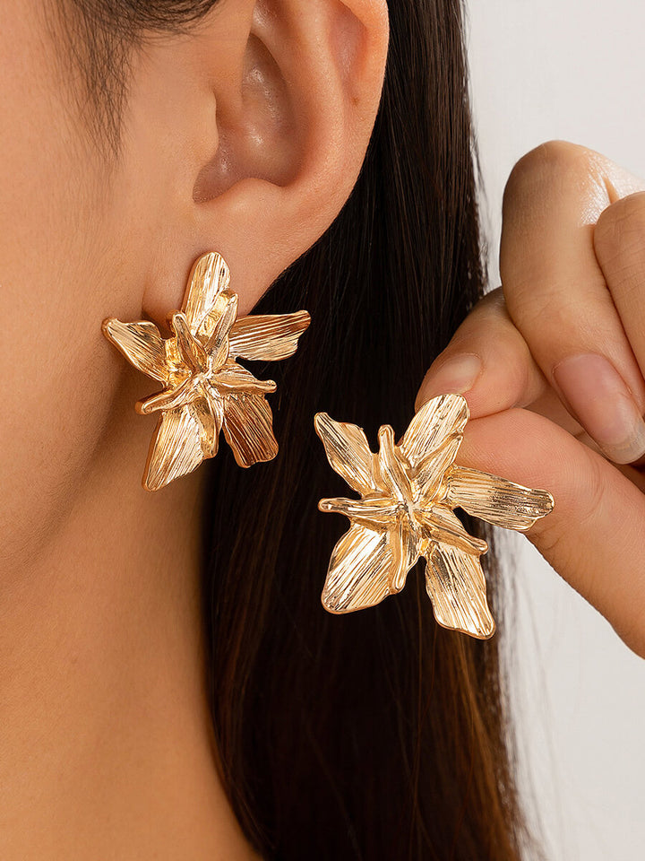 Pendientes flor con textura de metal