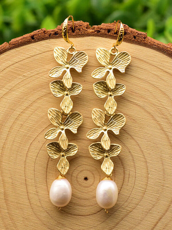 Anting-anting Mutiara Berukir Botani Antik