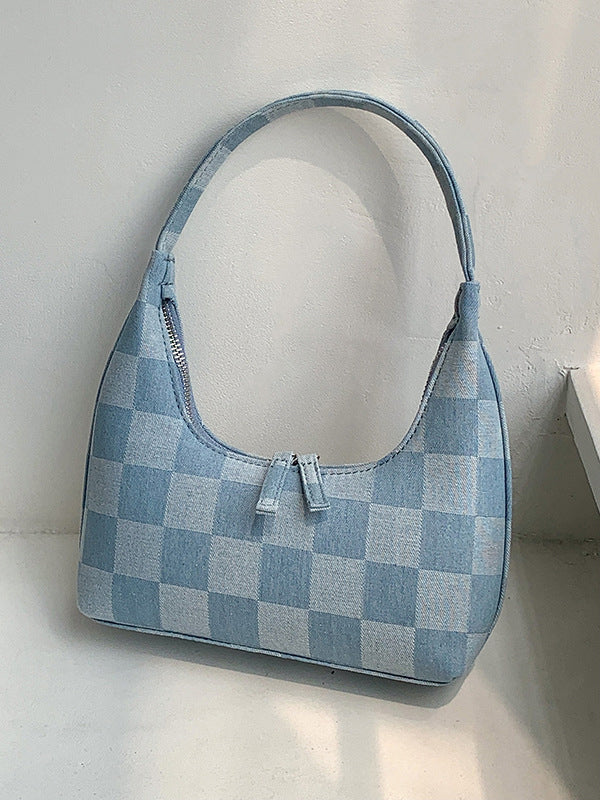 Fashion Niche Hand-Held Denim Plaid Dumpling Bag