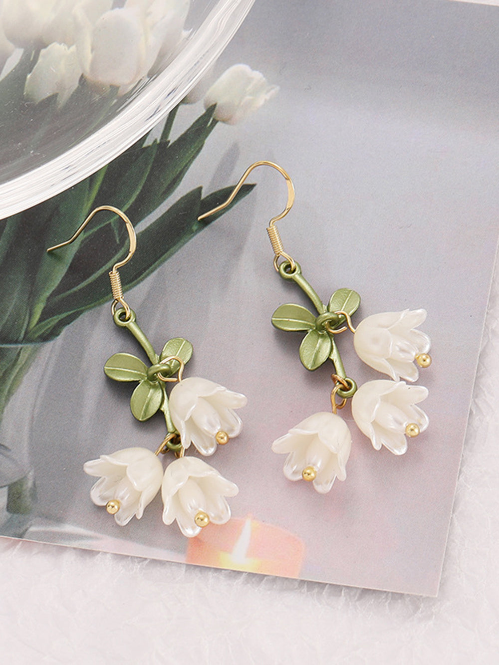 Boucles d'oreilles Tassel - Tulipes Bow White Fairy Flowers