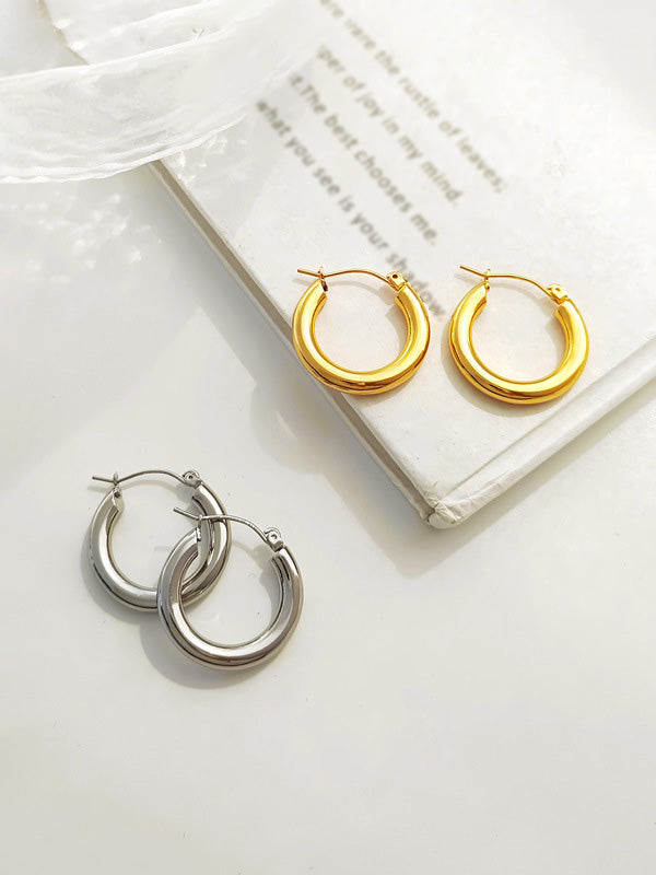 Retro Plain Hoop Earrings Personalisierte Metall Textur Ohrringe