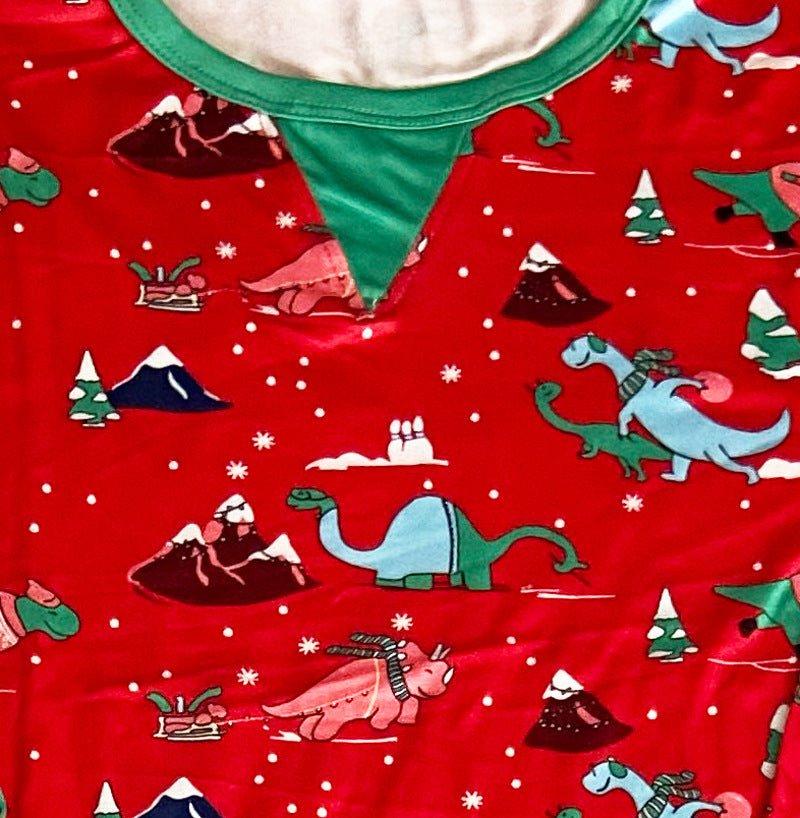 Pyjama familial rouge à motif de dinosaure