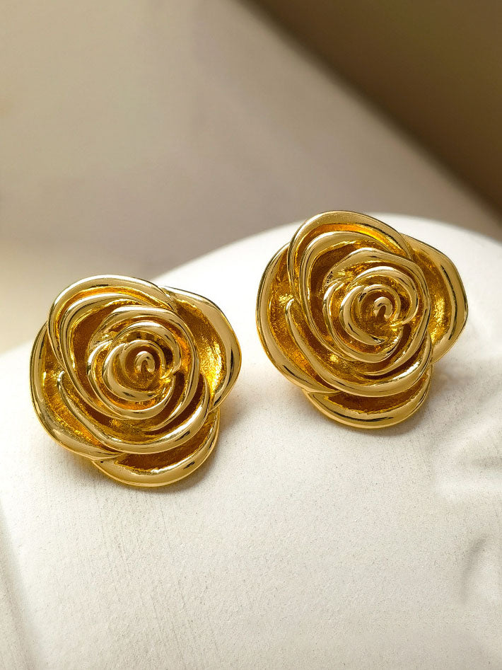 Pendientes retro flor de rosa tridimensional