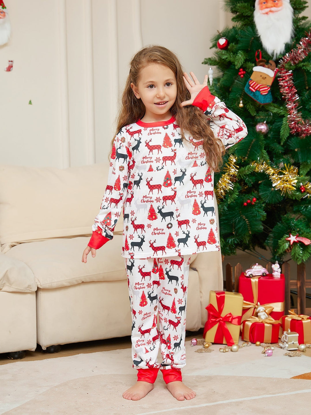 Pijama a juego con estampado de ciervos navideños Fmalily