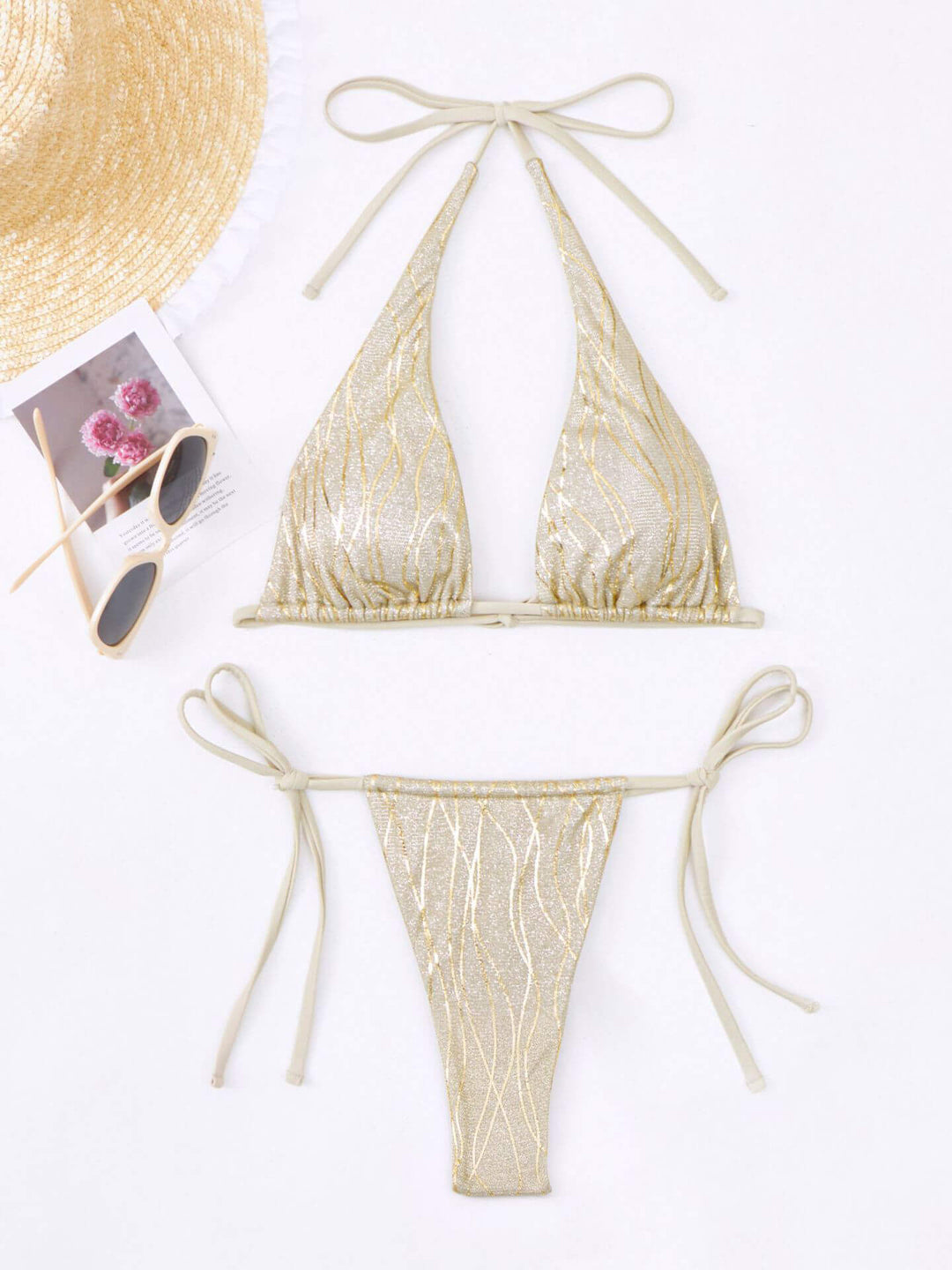 Bikini dos piezas lace-up lamé glitter