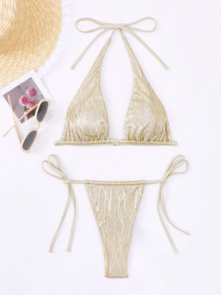 Bikini două piese lace-up lamé glitter