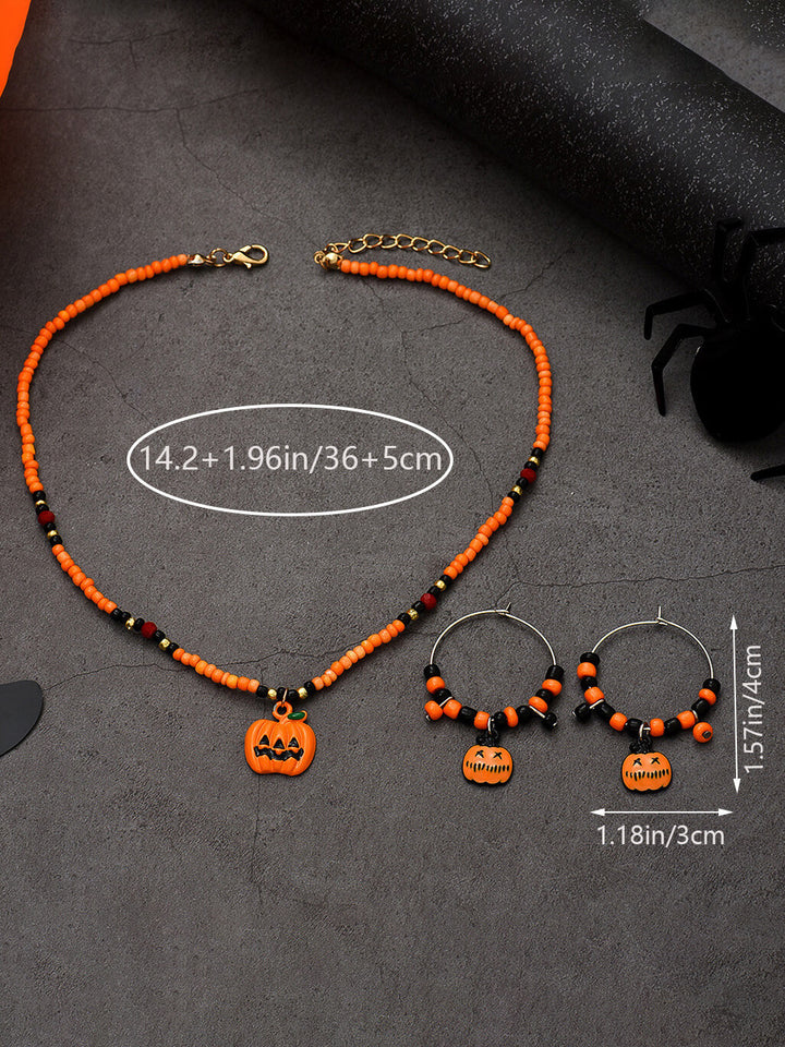 Halloween Fun Pumpkin Earrings and Necklace Set