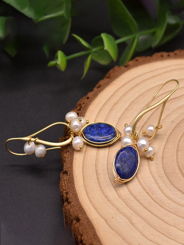 Μαργαριταρένια σκουλαρίκια High-end Baroque Lapis Lazuli σκουλαρίκια