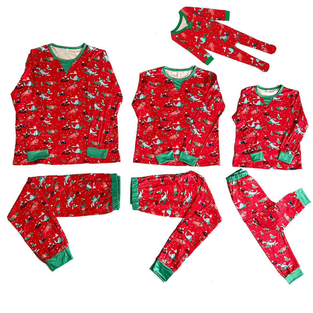 Pyjama familial rouge à motif de dinosaure