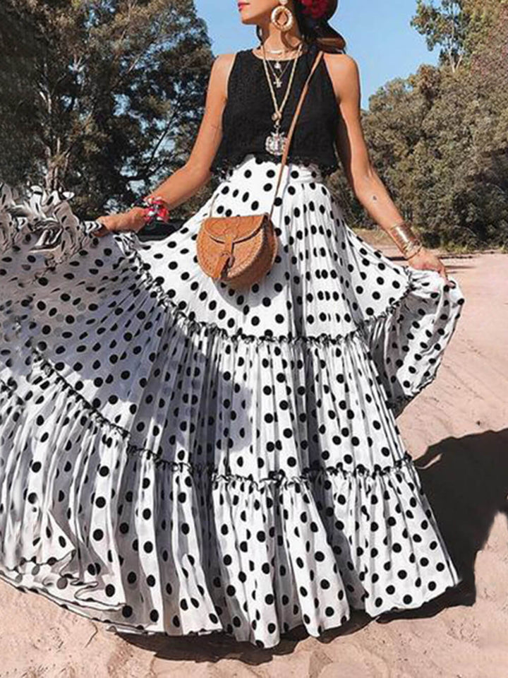 Μόδα Casual Long Polka Dot τυπωμένο Halter φούστα