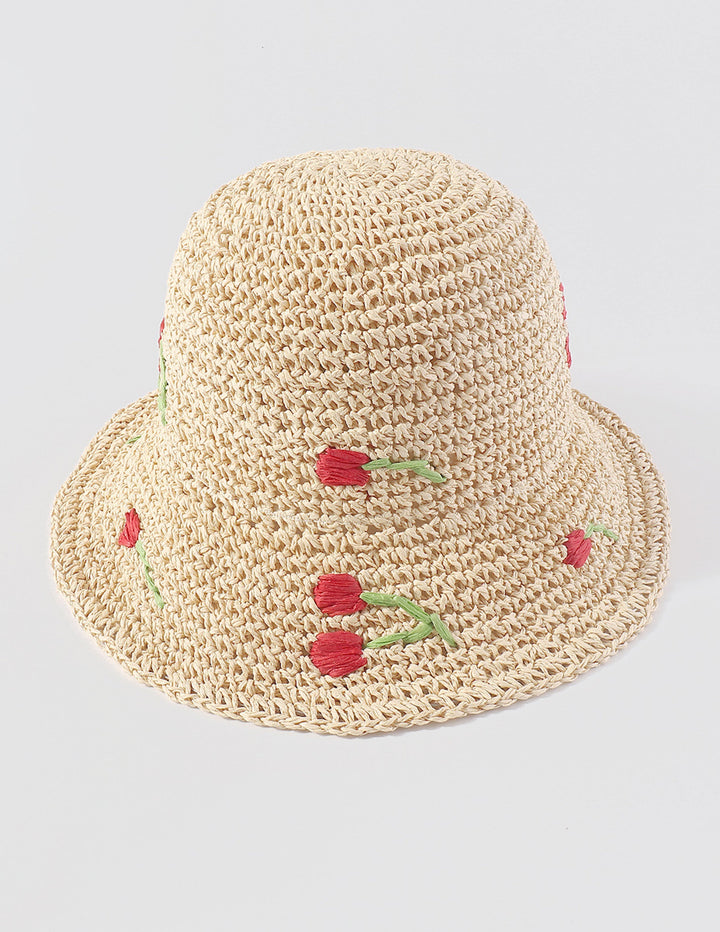 Chapeau baquet à fleurs tissées