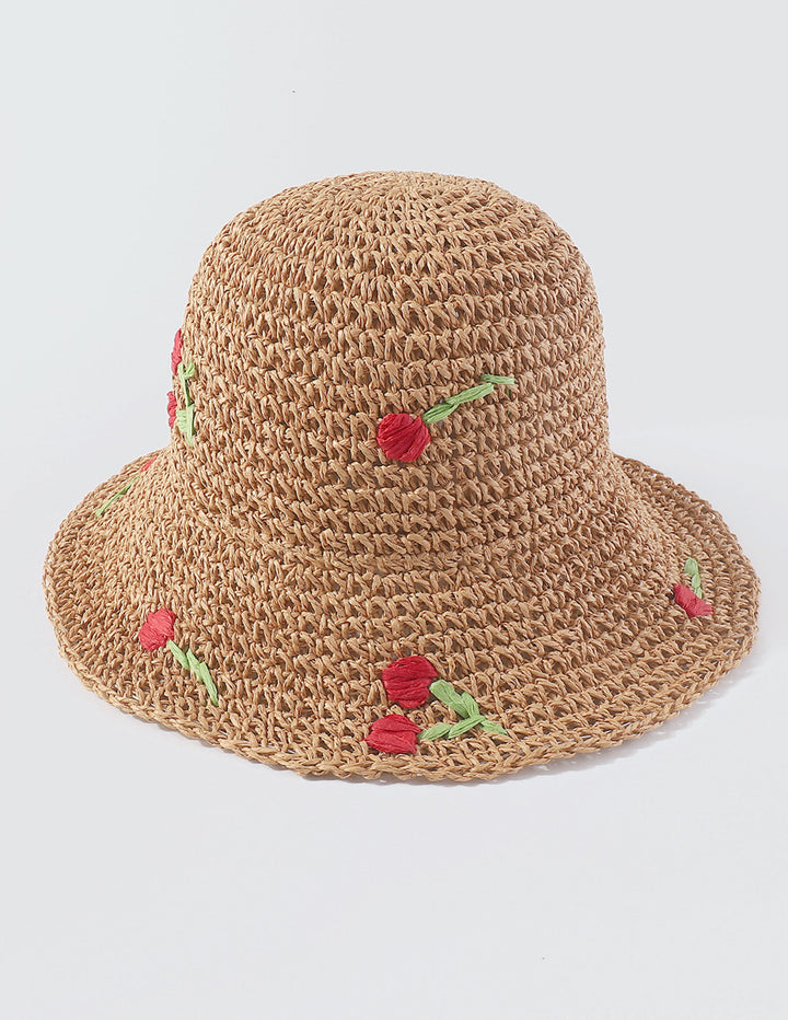 Chapeau baquet à fleurs tissées