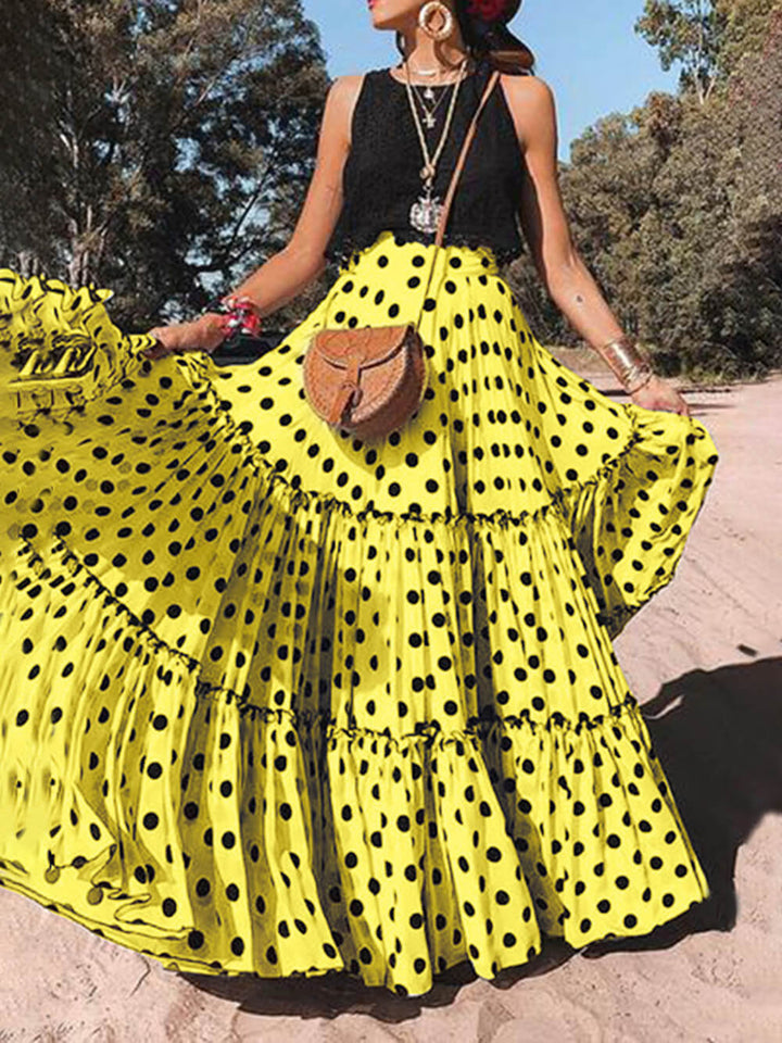 Fashion Casual Long Polka Dot Printed Halter Skirt