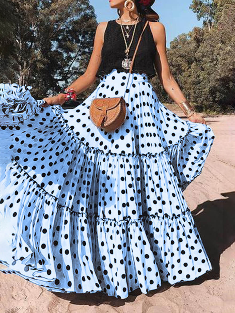 Fashion Casual Long Polka Dot Printed Halter Skirt