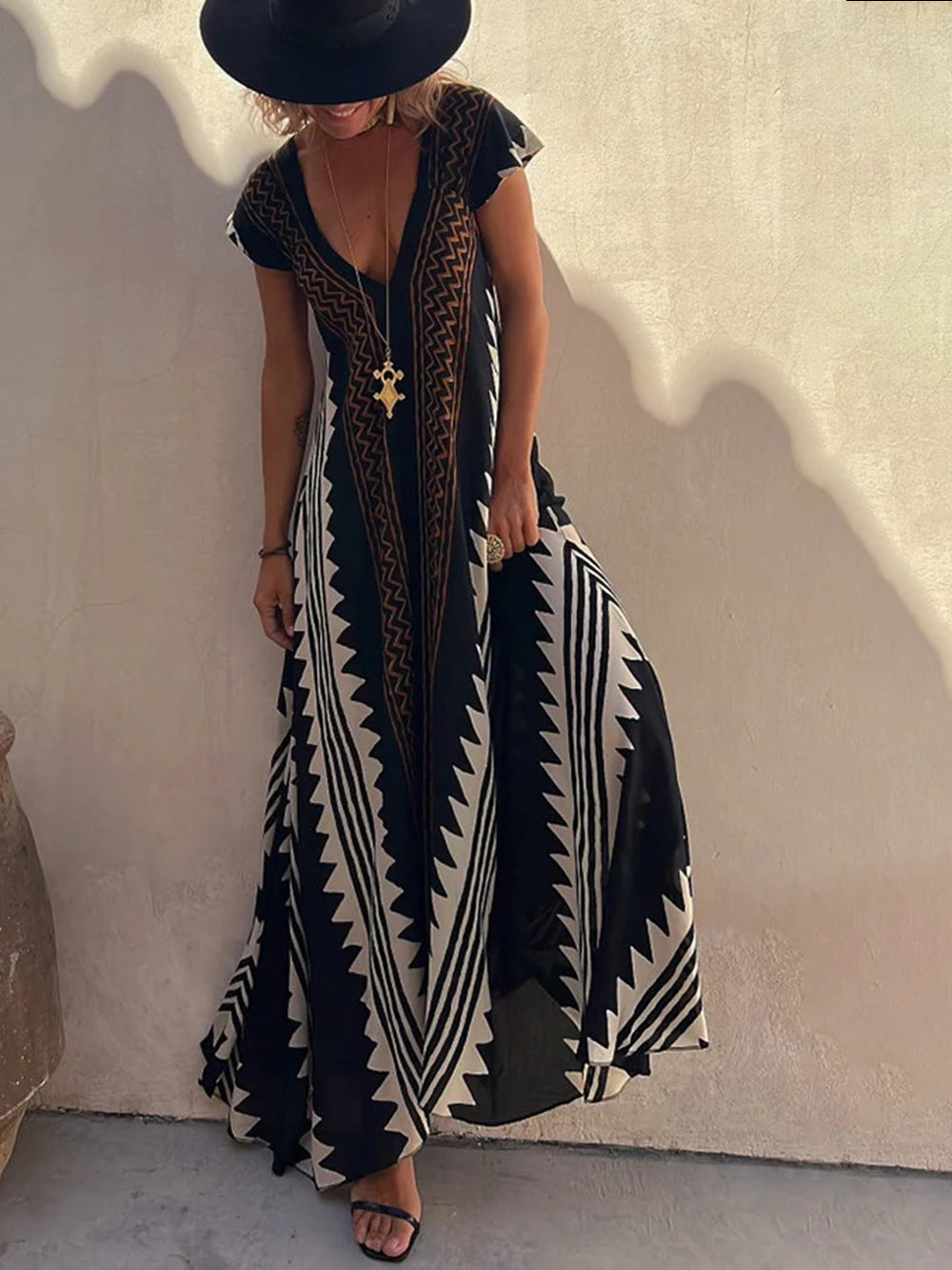 Shannon Bohemian Aztec Print Maxikleid