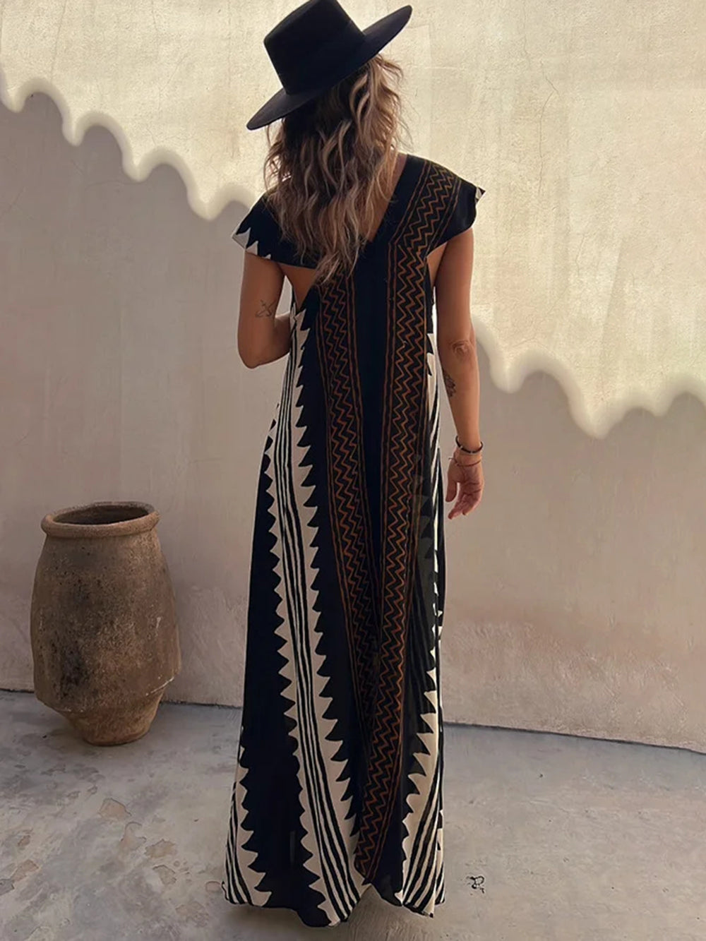 Vestido Maxi Shannon Boémio com estampado azteca