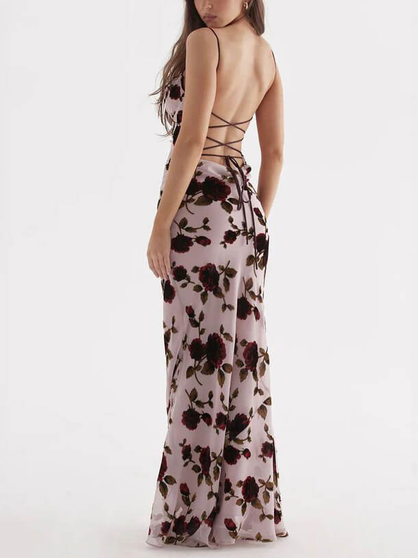 Robe longue dos nu Rose