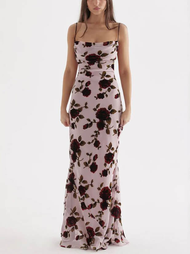 Robe longue dos nu Rose