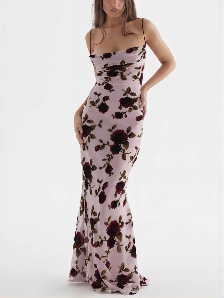 Robe longue dos nu Rose