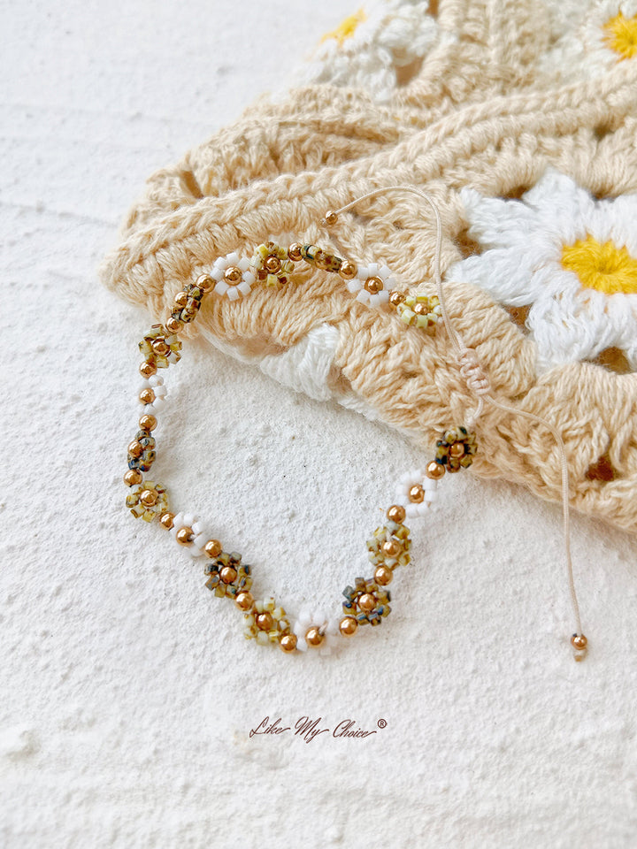 Verstellbares Perlenarmband mit Kordelzug Mohnblume Daisy