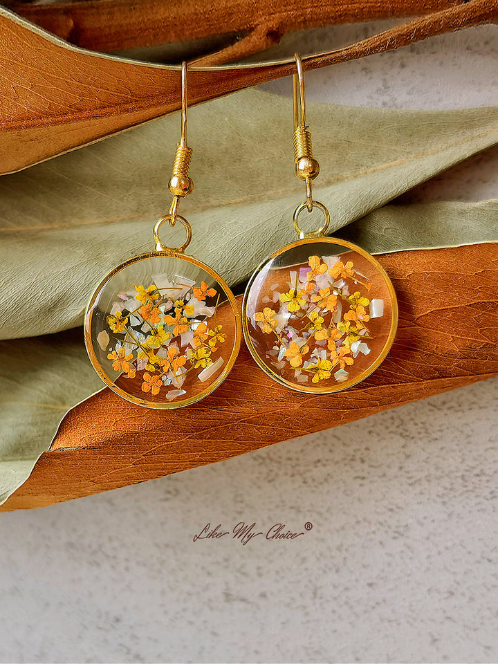 Anting Bunga Tekan - Resin Bunga Lili Kuning