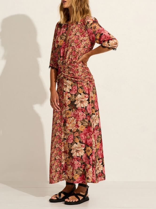 Exquisite Round Neck Floral Print A-Line Skirt