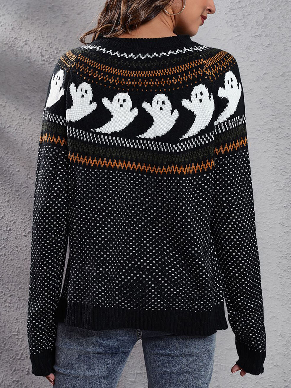 Halloween Ghost Retro Polka Dot Maglione a maniche lunghe