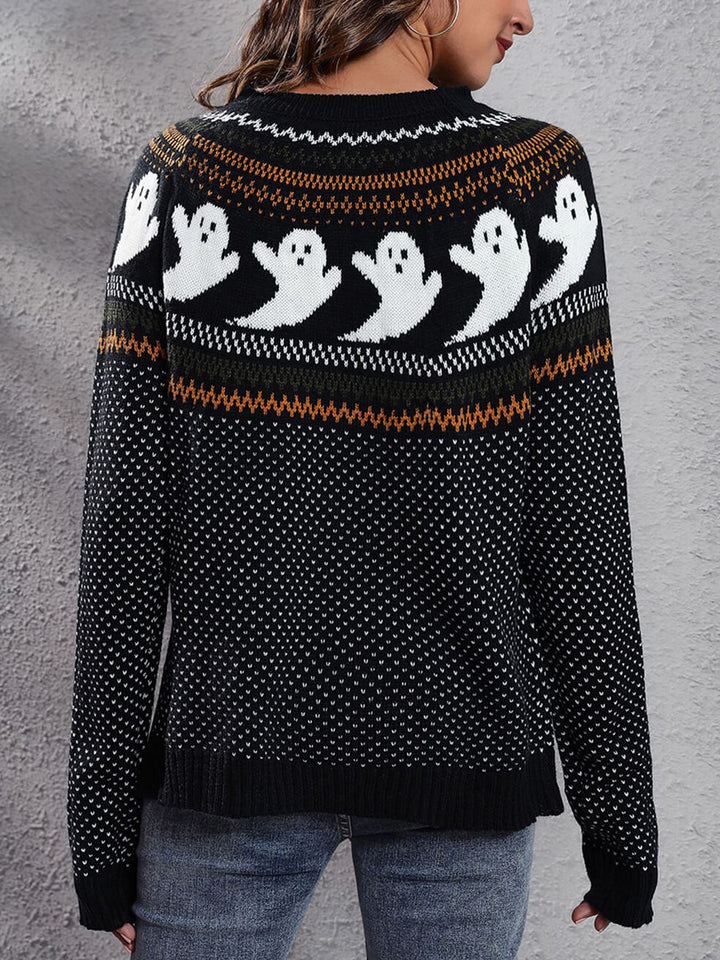 Halloween Ghost Retro Polka Dot Long Sleeve Sweater