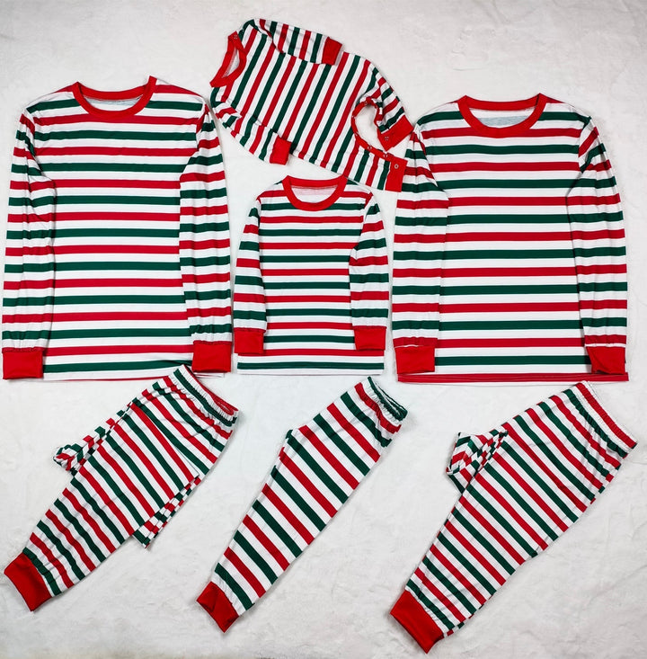 Groen Rood en Wit Gestreepte Bijpassende Familie Pyjama Set