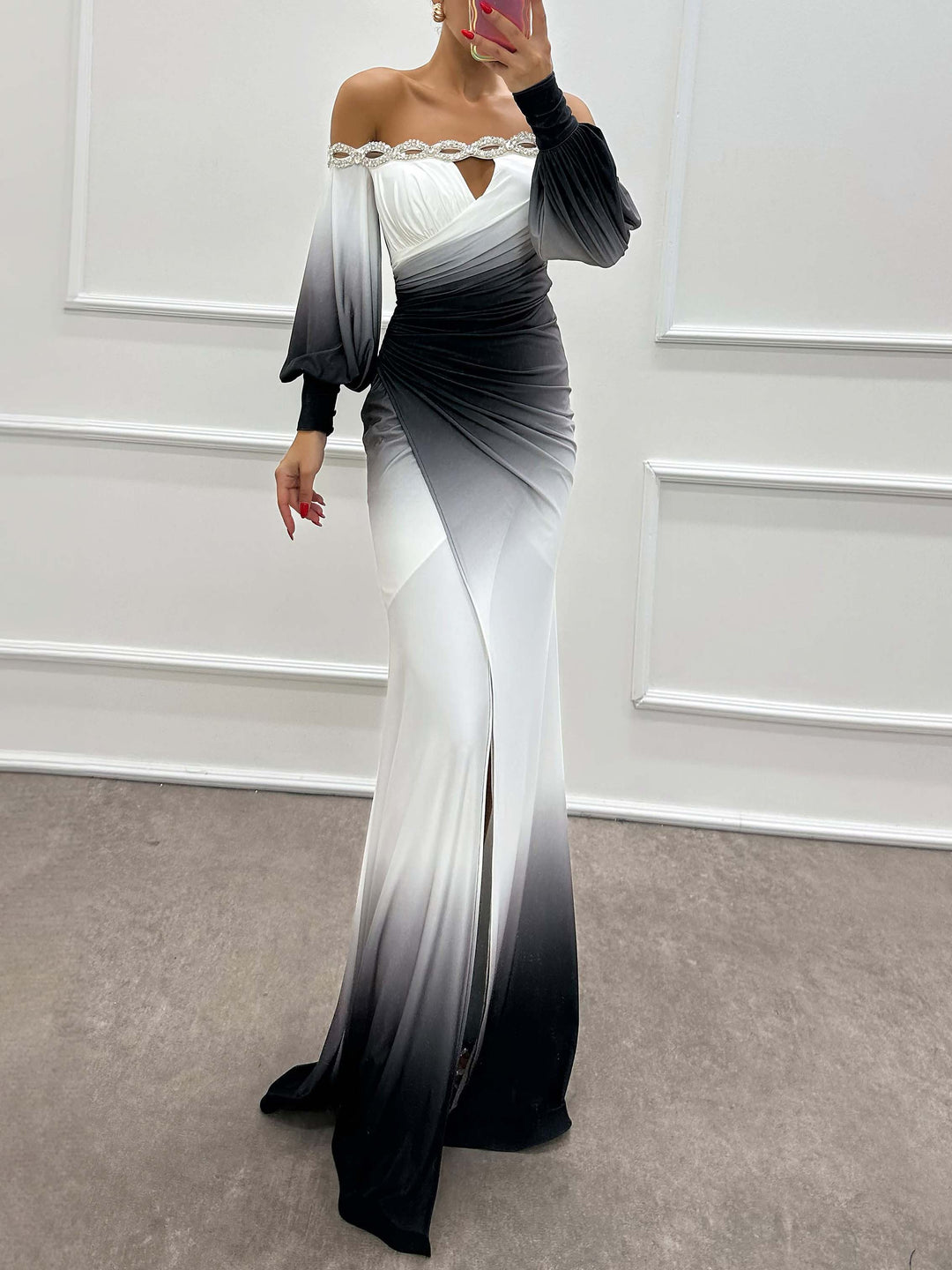 Unique Gradient Gradient Straight Shoulder Evening Dress