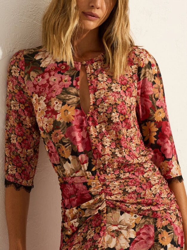 Delicate Crew Neck Floral Print Top