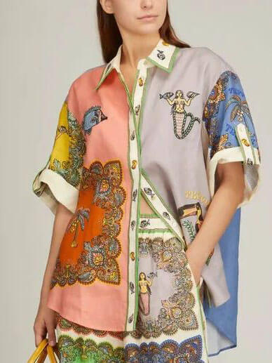 Paisley Satin Floral Button-Down-paita