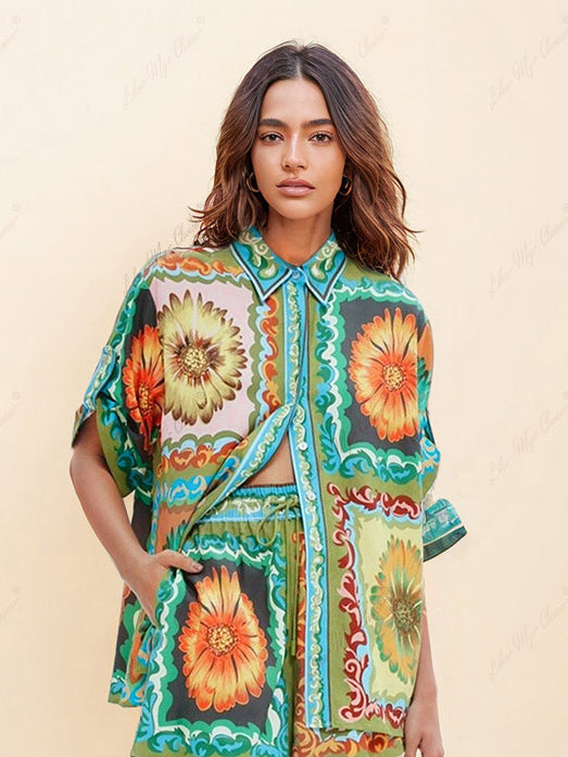 Košile Sunflower Print Button-Down Oversized Shirt