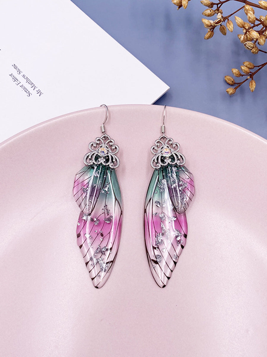 Πτέρυγα πεταλούδας Iridescent Rhinestone Cicada Wing Crystal Σκουλαρίκια