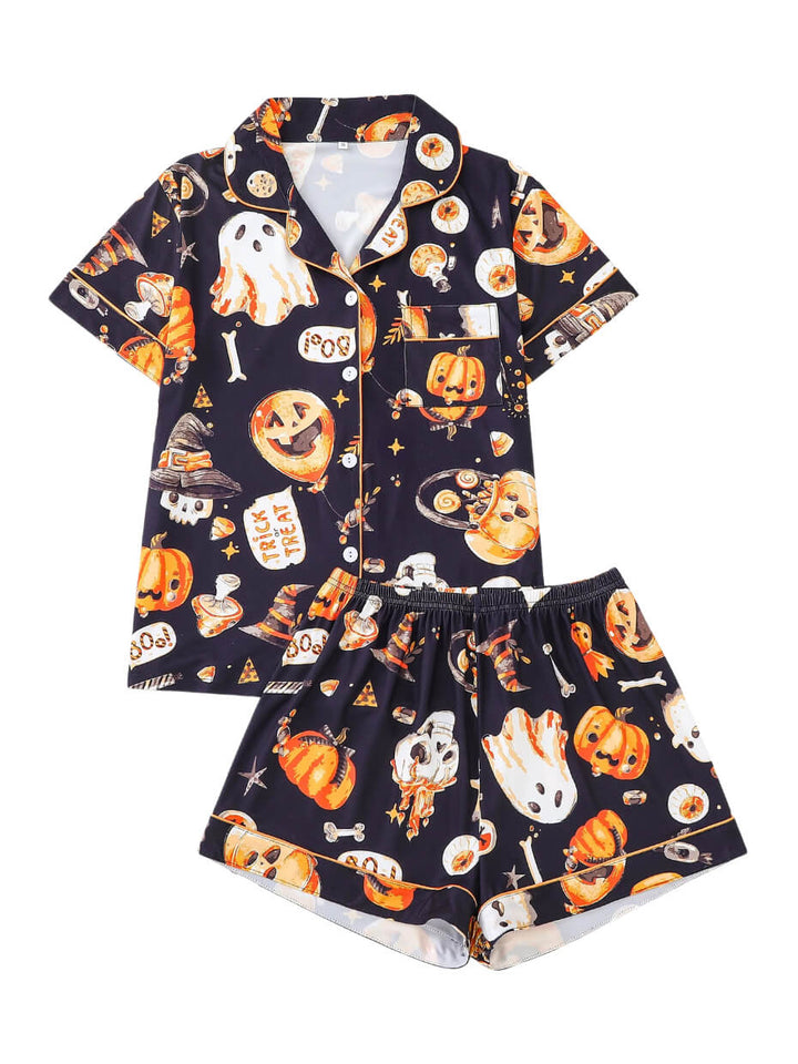 Conjunto de pijama con estampado de calabaza y fantasma de Halloween