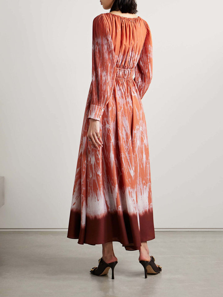 Sunset Tie-Dye Print Diepe V Hals Midi Dress